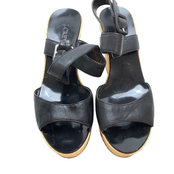 J Crew Womens Open Toe Black Wedge Platform Sandals Shoes Heels Slingback sz 6 - Picture 5 of 16